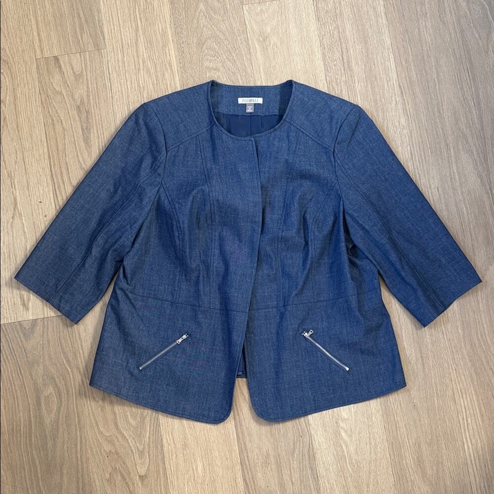 Roz & Ali Denim Blue Blazer Jacket with Zipper Accents Size 2X